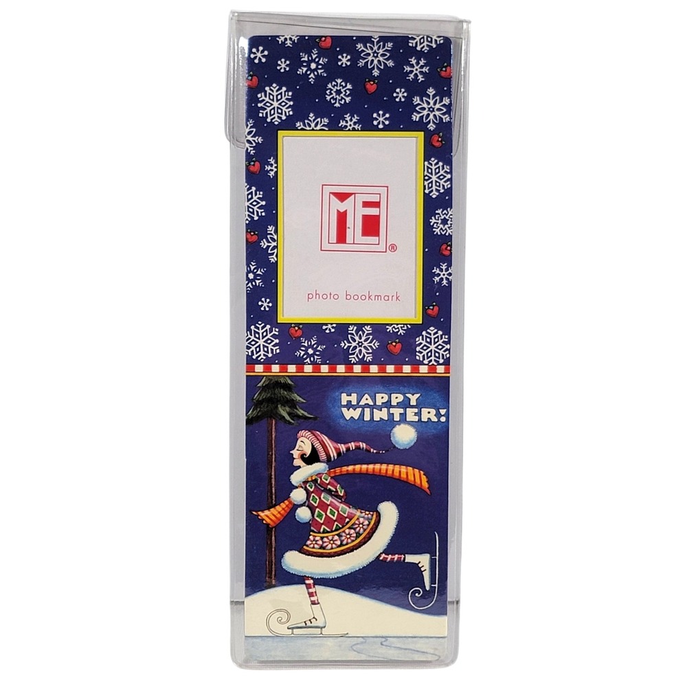 VTG Mary Engelbreit Photo Bookmark Happy Winter Ice Skater Stocking Stuffer Gift